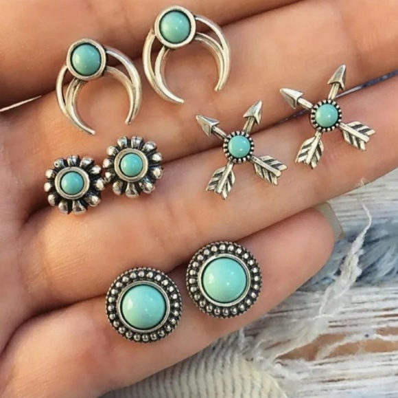 Turquoise Boho Earrings Set - Picture 6 of 6